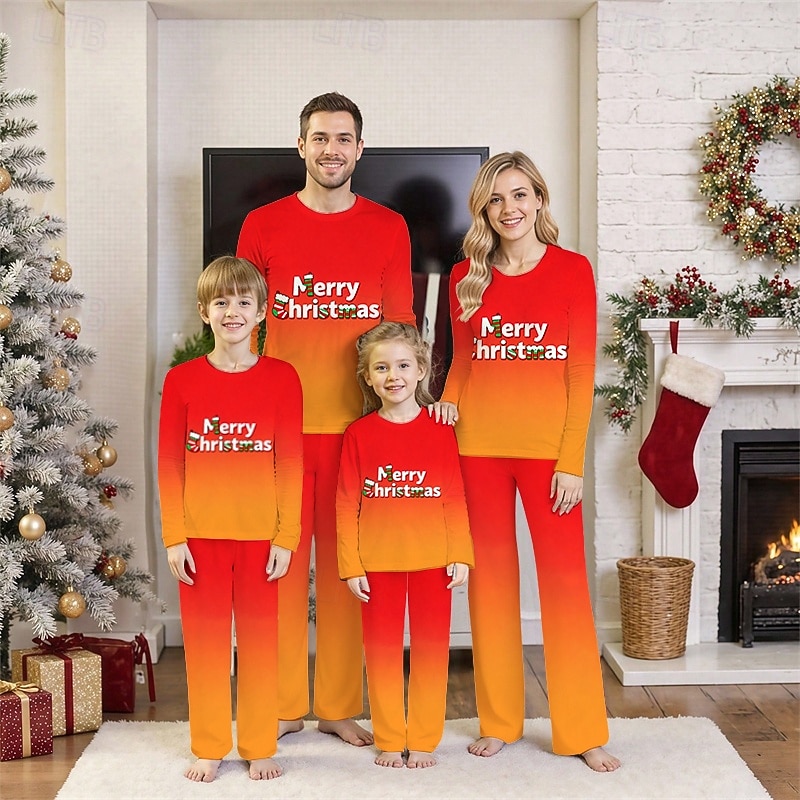 Családi nézés Karácsony Karácsonyi családi pizsama Pizsamák Családkészletek Grafika Gradiens Karácsonyi minta Otthon Nyomtatott Medence Sötétsárga Világoszöld Hosszú ujj Napi Hozzá illő ruhák 2025 - $20.99 –P1