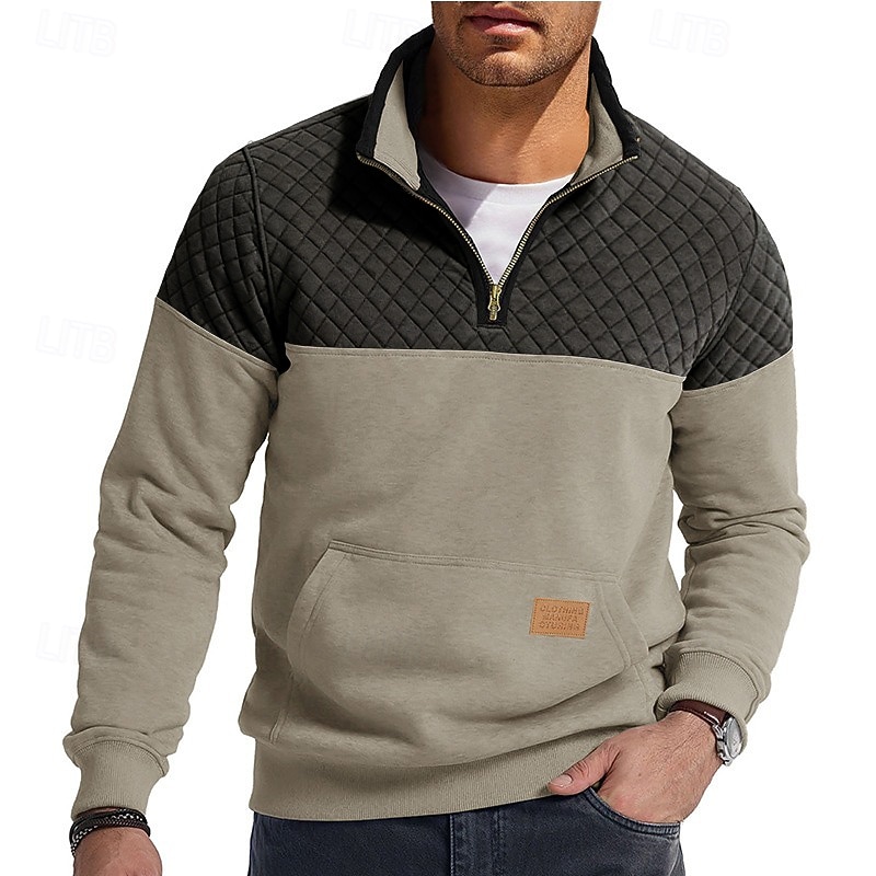 Men's Sweatshirt Waffle Sweatshirt Pullover Quarter Zip Sweatshirt Blue Army Green Burgundy Brown Khaki Standing Collar Plain Patchwork Color Block Textured Sports & Outdoor Casual Daily Streetwear 2026 - $34.99 –P11