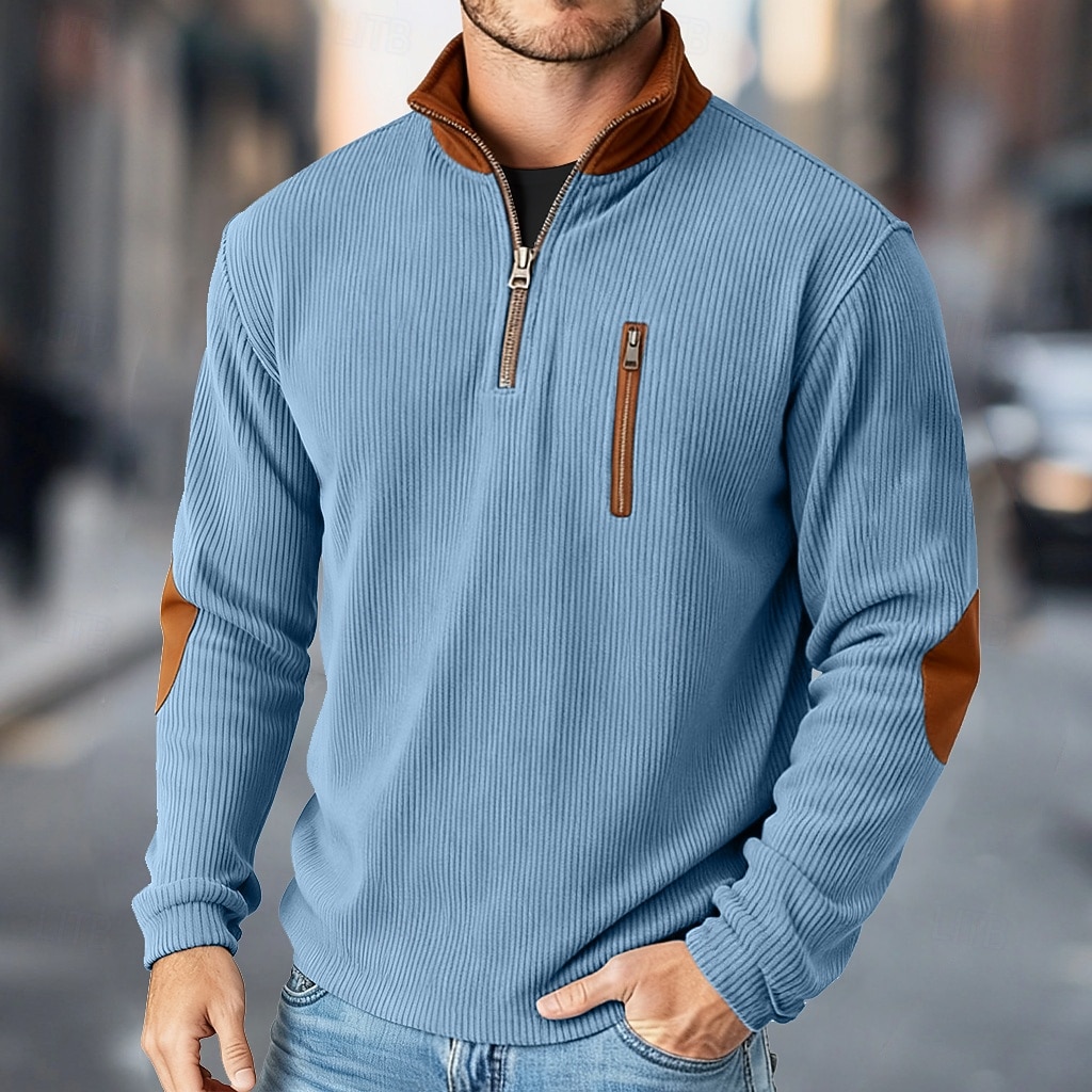 Herren Cordhemd T-Shirt Langarmshirt Herrenhemden mit Ellbogenflicken Langarm Reißverschluss Herbst Winter Herbst Winter Farbblock Täglich Strukturiert Lässig Reißverschluss Oversize Locker Lässig 2026 - $16.99 –P1