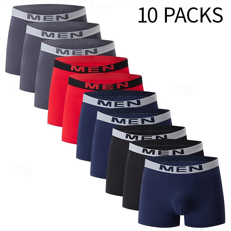 Men's 10 Pack Basic Panties Boxers Underwear Briefs Elastic Waist Terylene Breathability Comfortable Letters Multi color 2026 - $26.99 –P1