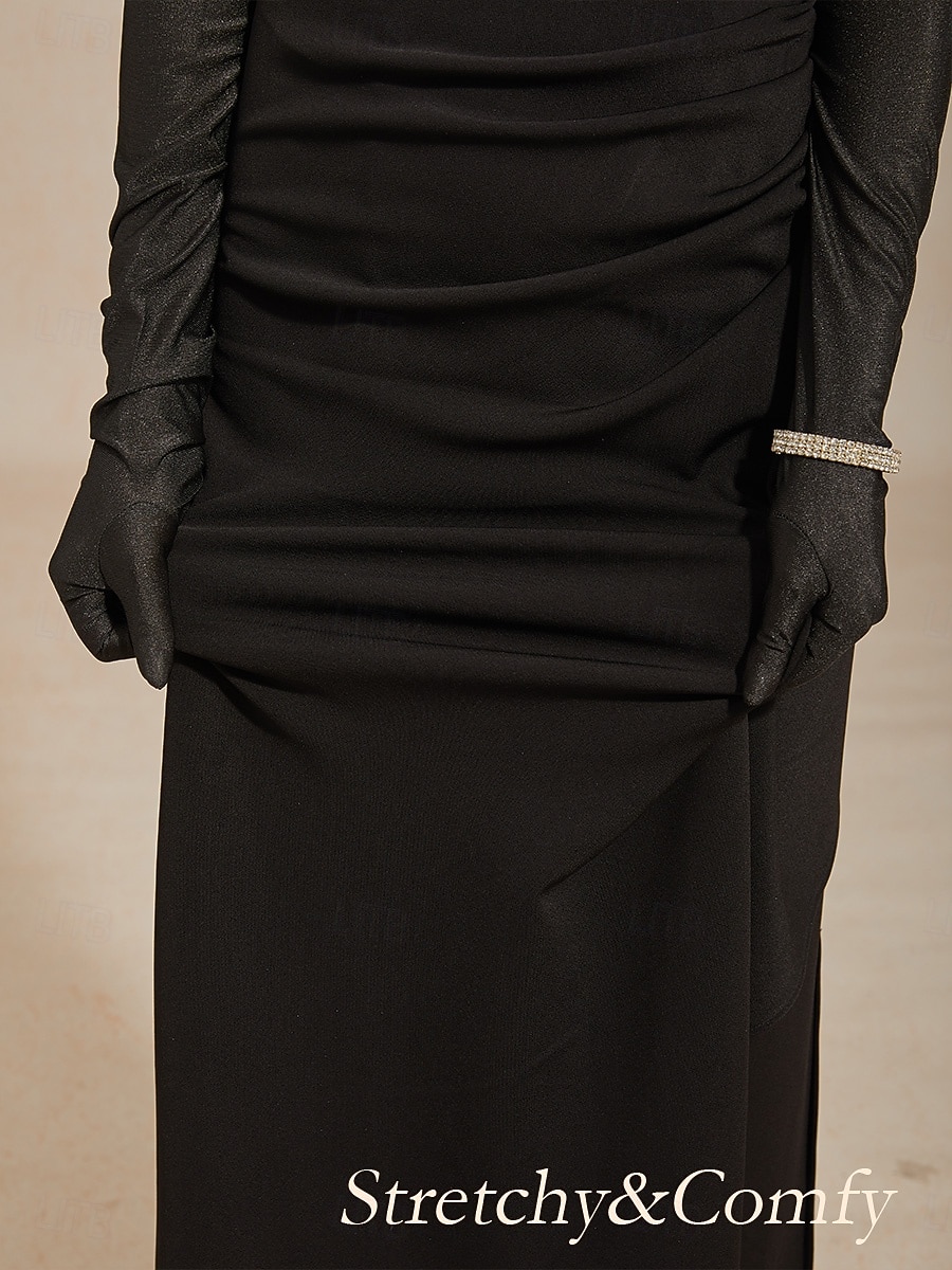 Damen Maxikleid Etui-Kleid Wickelkleid Elegant Abendgesellschaft Hochzeit Hochzeitsgast Gerafft Spitze Asymmetrisch Normale Passform Einfarbig Ärmellos Dreiviertelarm V Ausschnitt Schwarz 2026 - $31.99 –P4