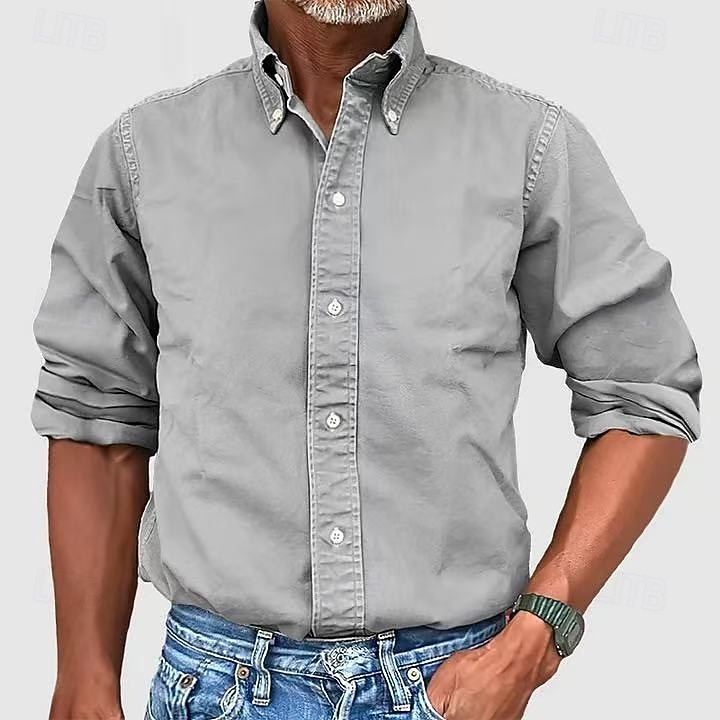 Men's Shirt Summer Shirt Casual Shirt Button Up Shirt Acid Wash Shirt Blue Pink Navy Blue Long Sleeve Plain Turndown Casual Daily Classic Clothing Apparel Cotton Fashion Business Modern Smart Casual 2026 - $29.99 –P9