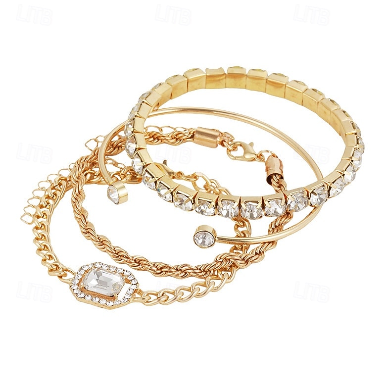 Set de brățări aurii cu strasuri pentru femei - brățări cu lanț de cristale multistrat pentru petreceri glam, ieșiri în oraș&amp;accesorii pentru ocazii speciale 2026 - $11.99 –P4