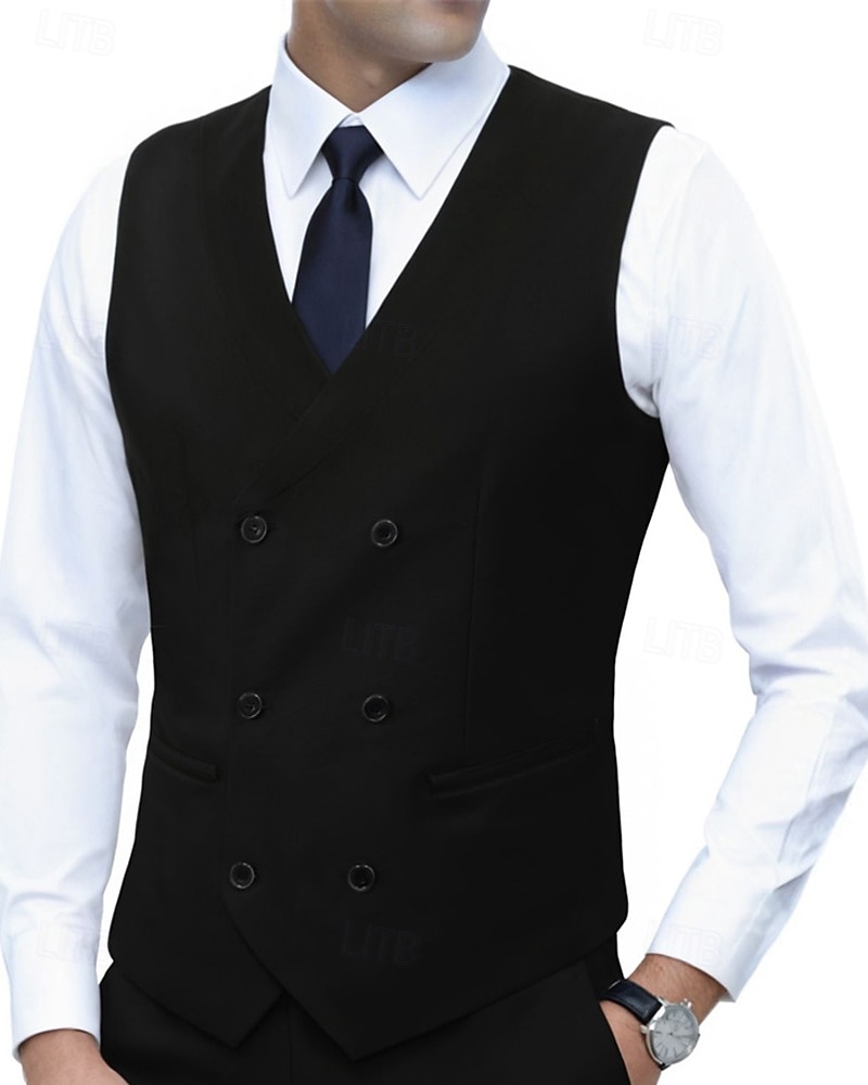 Ανδρικά Veste Γιλέκο Gilet Επιχείρηση Διακοπές Πάρτι Μοντέρνα Καθημερινό Άνοιξη Φθινόπωρο Τσέπη Κουμπιά Πολυεστέρας Άνετο Σκέτο Σταυρωτό Λαιμόκοψη V Κανονικό Θαλασσί Μαύρο Λευκό Ρουμπίνι Γιλέκο 2026 - $35.99 –P4