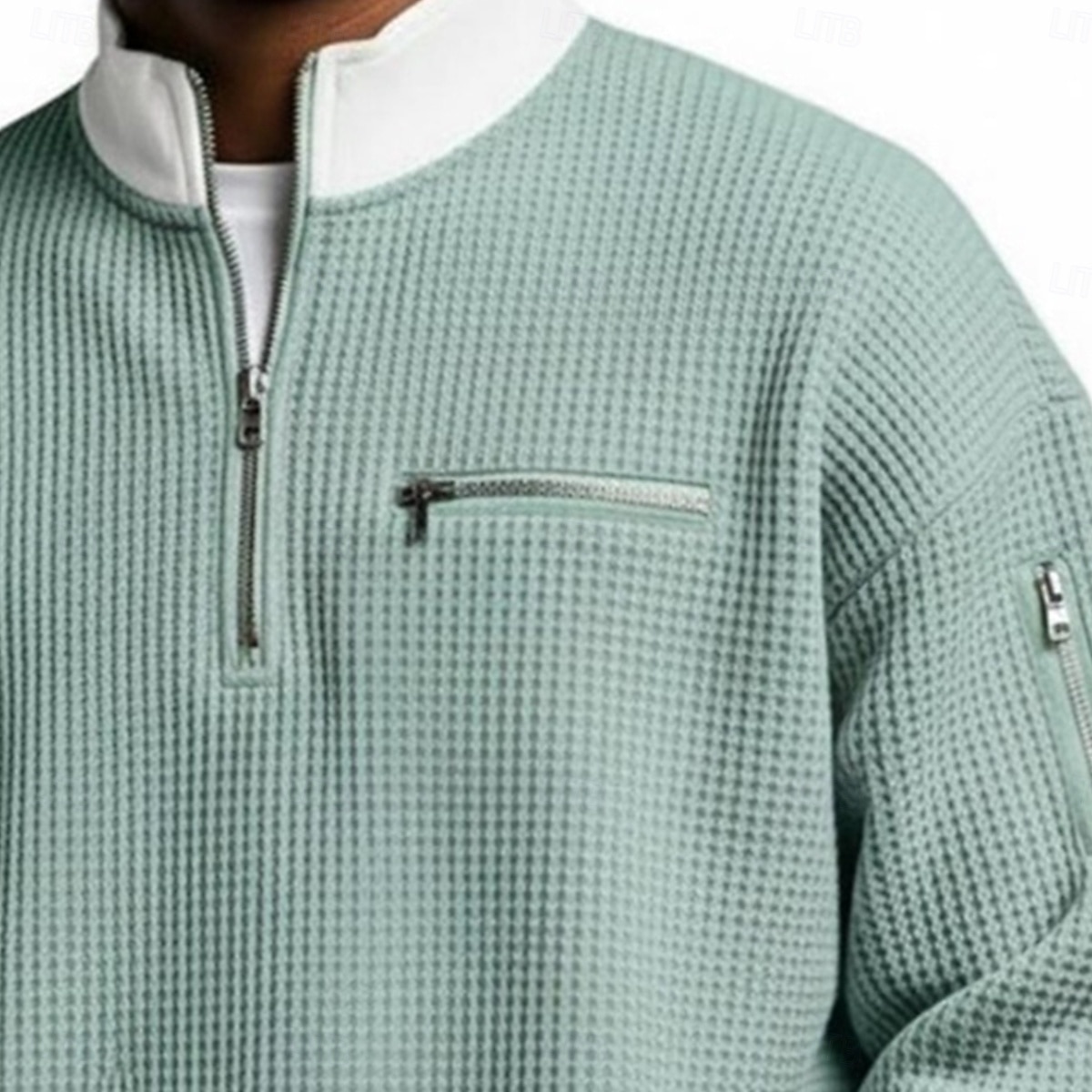 Муж. Футболка с вафельным рисунком Футболка Длинный рукав Половина молния Осень Наступила зима Сплошной цвет Традиционный / винтаж На каждый день Цветовые блоки Карман на молнии 2026 - $30.99 –P2