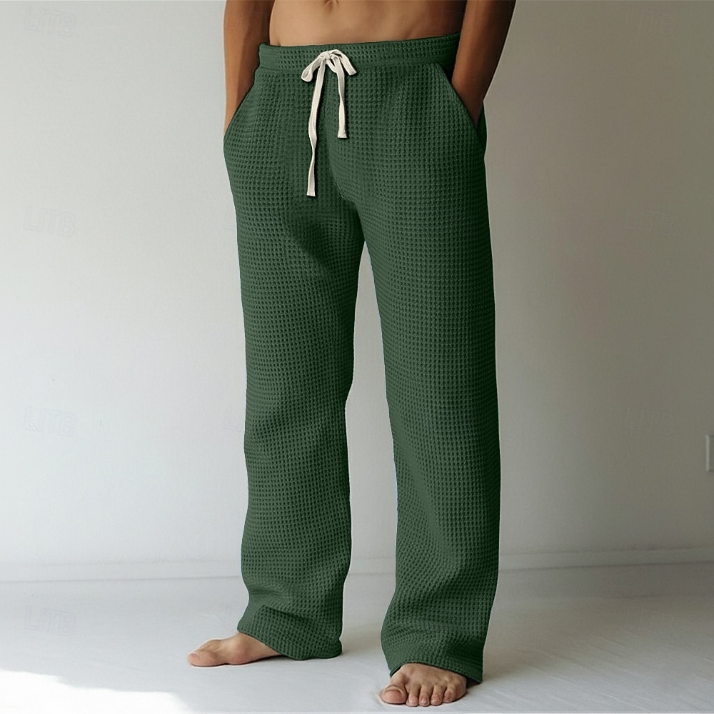 Herren Jogginghose Hose Baggy-Hosen Gerade geschnittene Sweatpants Waffelhose Kordelzug Elastischer Bund Einfach Atmungsaktiv Volle Länge Urlaub Lässig Täglich Klassicher Stil Basic Schwarz Weiß 2026 - $24.99 –P7
