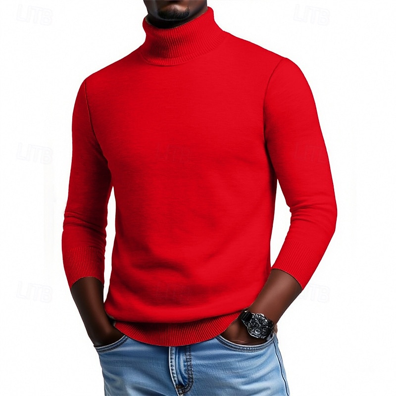 Homens Suéter Pulôver suéter Suéter de malha Estriado Tricotar Tops regulares Tricotado Tecido Gola Alta Moda Roupa de rua Casual Roupa Diária Roupa Outono Inverno Camelo Vinho S M L de 2026 por $28.99 –P6