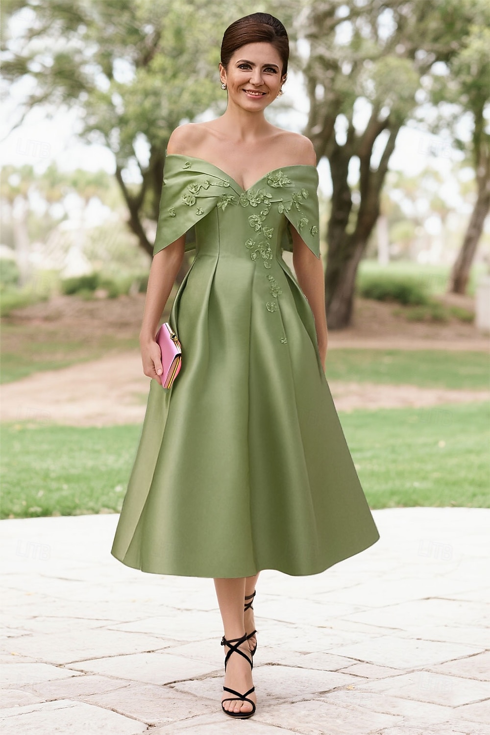 A-Linie Tee-Länge Partykleid Cocktailkleid Kleid für Hochzeitsgäste Brautmutterkleid Kurzarm Schulterfrei Elegant Formell Cocktailparty Semi-Formal Satin mit Falten 2026 - $137.99 –P1
