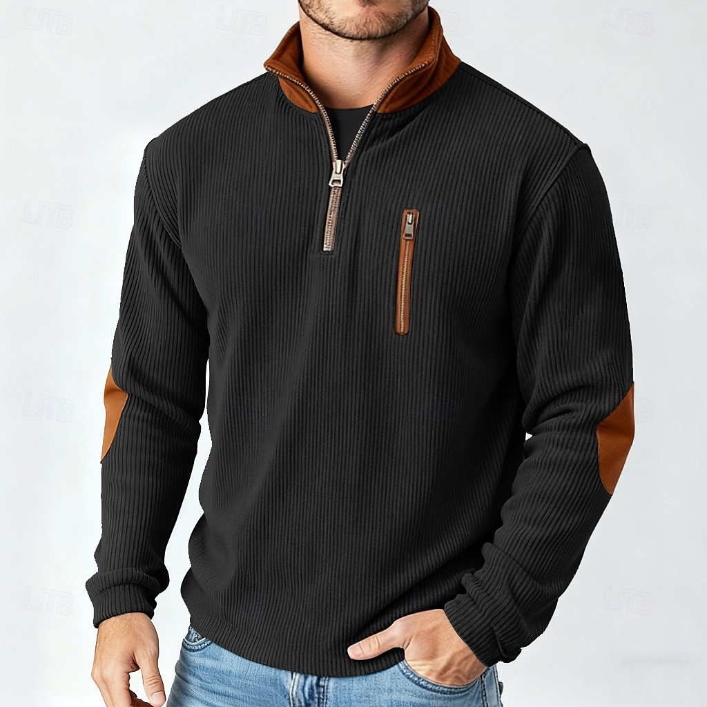 Herren Cordhemd T-Shirt Langarmshirt Herrenhemden mit Ellbogenflicken Langarm Reißverschluss Herbst Winter Herbst Winter Farbblock Täglich Strukturiert Lässig Reißverschluss Oversize Locker Lässig 2026 - $16.99 –P12