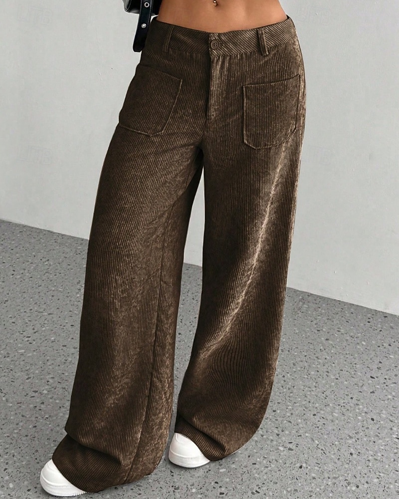 Per donna Culotte Gamba Larga Chinos Streetwear Casual Lunghezza intera Vita media Semplice Tasca Elastico in vita Confortevole Inelastico Quotidiano All'aperto Vacanza Aalbicocca Grigio Blu marina del 2026 a $14.49 –P13