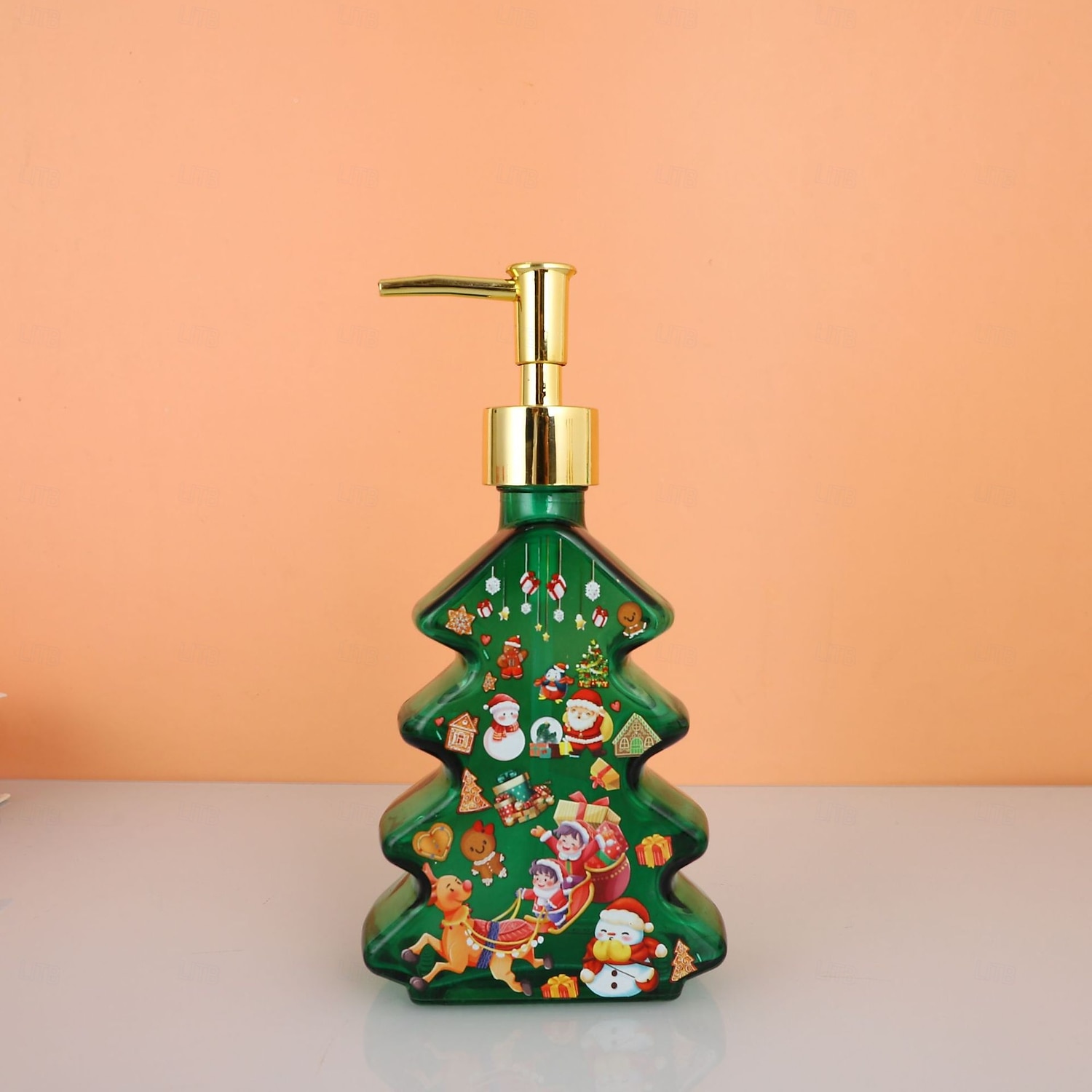 Glass Christmas Tree Hand Pump Dispenser Bottle - 300ml Red/Green Reusable Travel-Sized Soap/Lotion/Cleanser Container with Golden Reindeer Snowflake Design for Kitchen, Bathroom, Office - Durable 2026 - $6.99 –P17