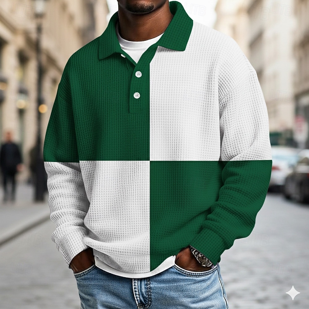 Voor heren Kleurenblok Polo Rugbypolo Met Textuur Lange mouw Poloshirt Revers Sportkleding Casual School Sportkleding Alledaagse kleding 3D-afdrukken Lente Herfst Winter Geel Groen 2026 - $28.99 –P1