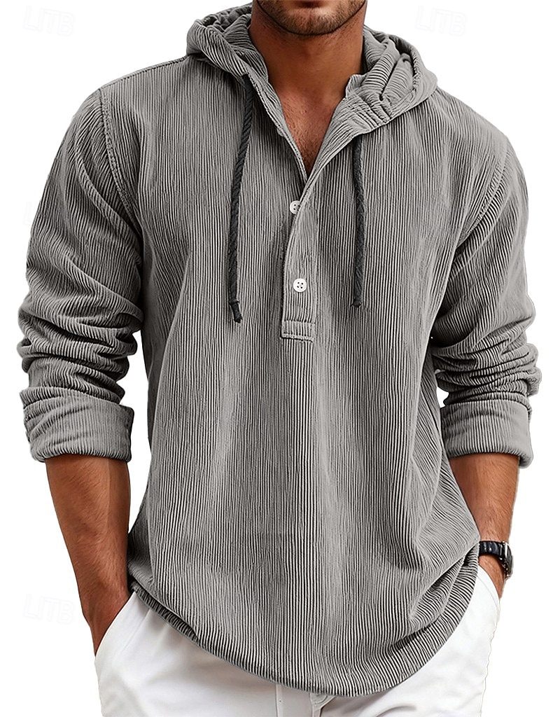 Férfi Ing Alkalmi ing Kordbársony Ing Medence Fehér Sötétkék Stétszürke Hosszú ujj Sima Kapucni Hétköznapi Napi Kapucni Ruházat Szüret Divat Utcai sikk Napi 2025 - $23.99 –P2