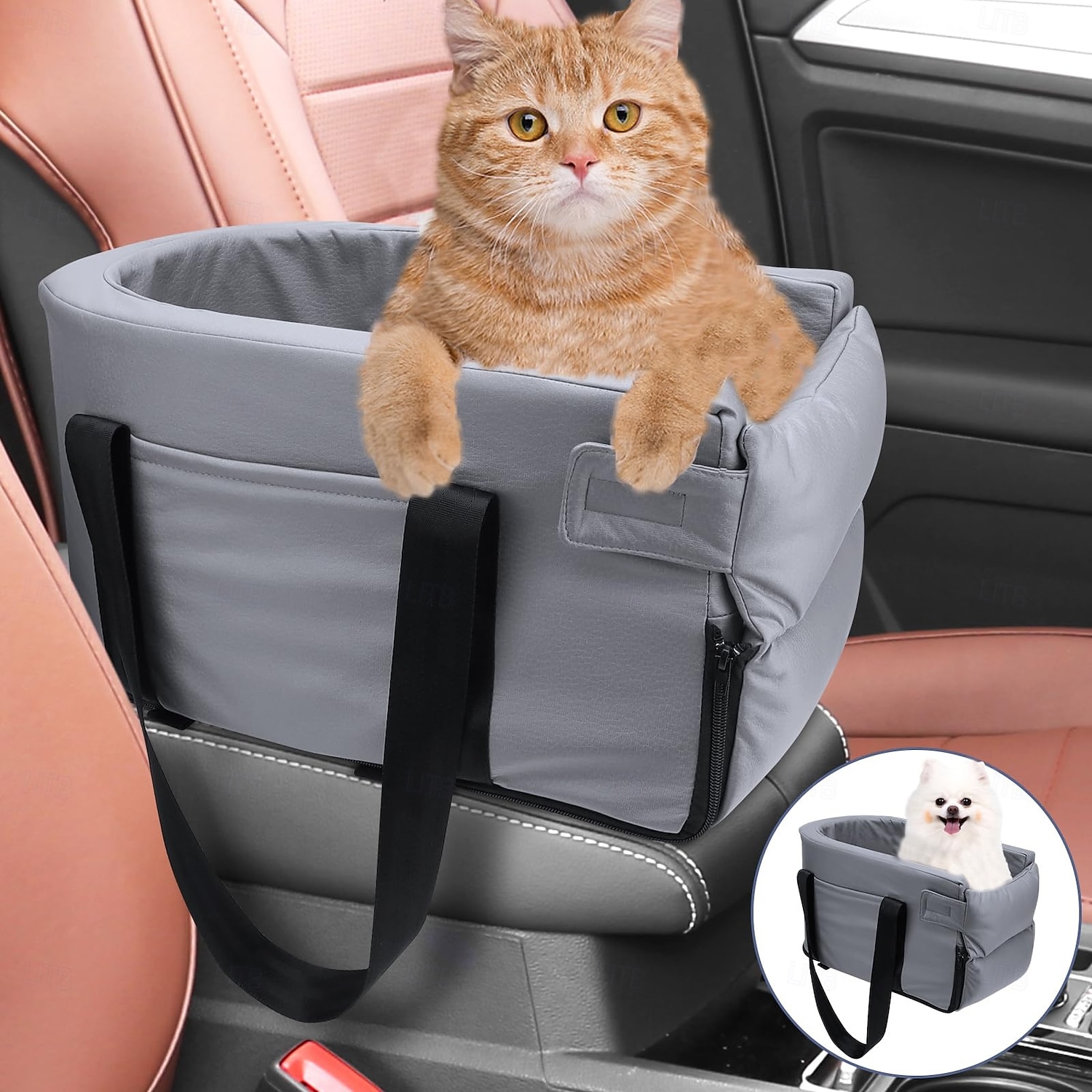 koiran turvaistuin, koiran turvaistuin pienille koirille, kannettava lemmikkien turvaistuin pennulle, keskikonsoli koiran turvaistuin turvallisella hihnalla, säilytystaskut, pehmeä tyyny 2026 - $167.99 –P9