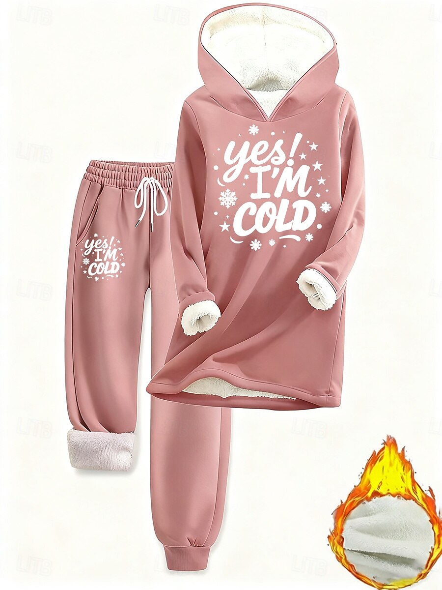 Mulheres Diário à moda Conjuntos de duas peças Moletom Conjuntos de calças Manga Longa Com Capuz Gráfico Letra Com Cordão Imprimir Casual Diário Azul Preto Rosa Outono Ajuste Largo de 2025 por $51.99 –P1