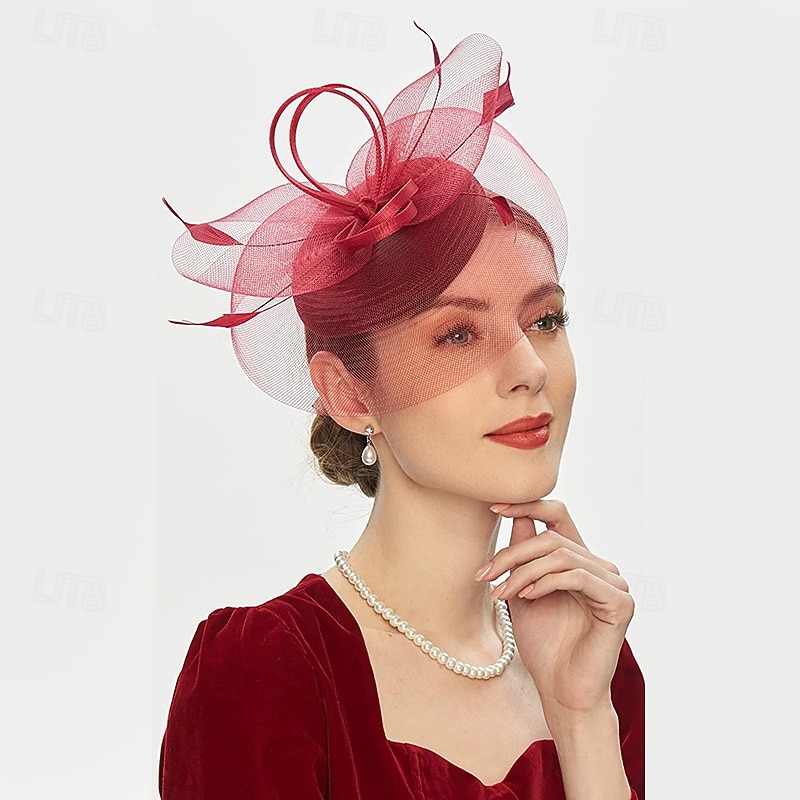 Decoração de Cabelo Pena Rede Formal Casamento Aniversário Elegante Vintage Com Penas Tule Capacete Chapéu de 2026 por $17.49 –P1