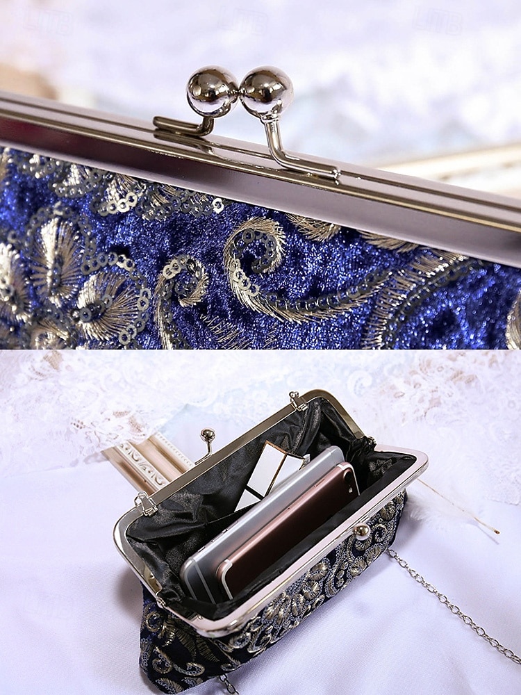 Pochette à sequins pour femme – en polyester, multicolore, ornée de motifs floraux métallisés, avec bandoulière chaîne, idéale pour les mariages, les fêtes et les soirées. de 2026 ? $19.99 –P9