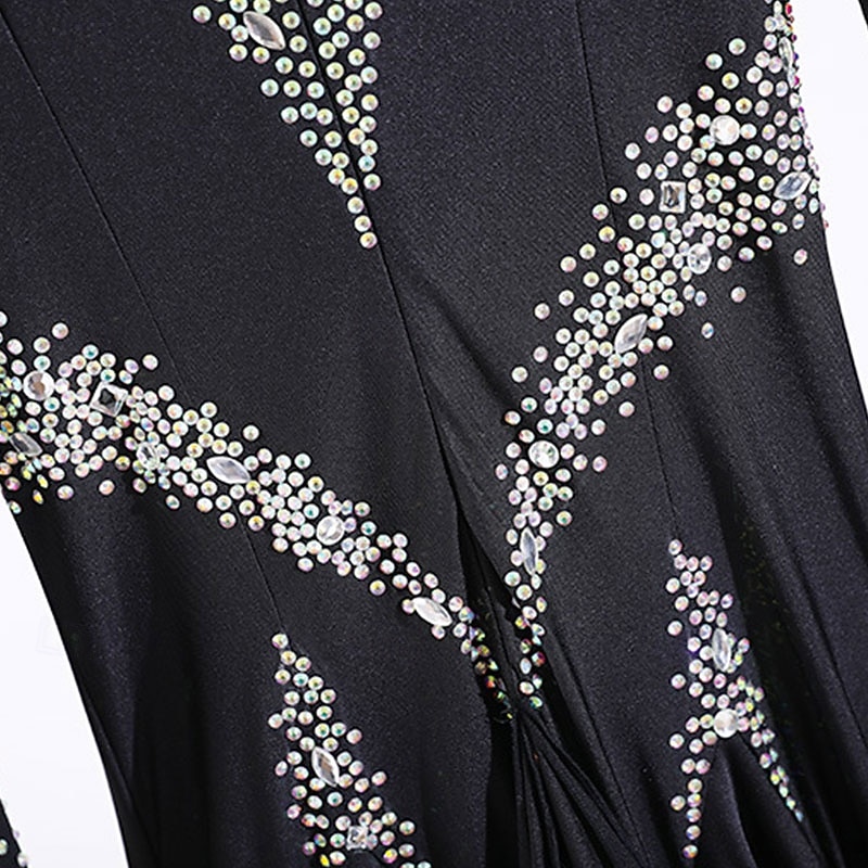 Dança de Salão Vestido Pregas Recortes Cristal / Strass Mulheres Espetáculo Treino Manga Longa Alto Elastano Fibra de Leite de 2026 por $895.79 –P9