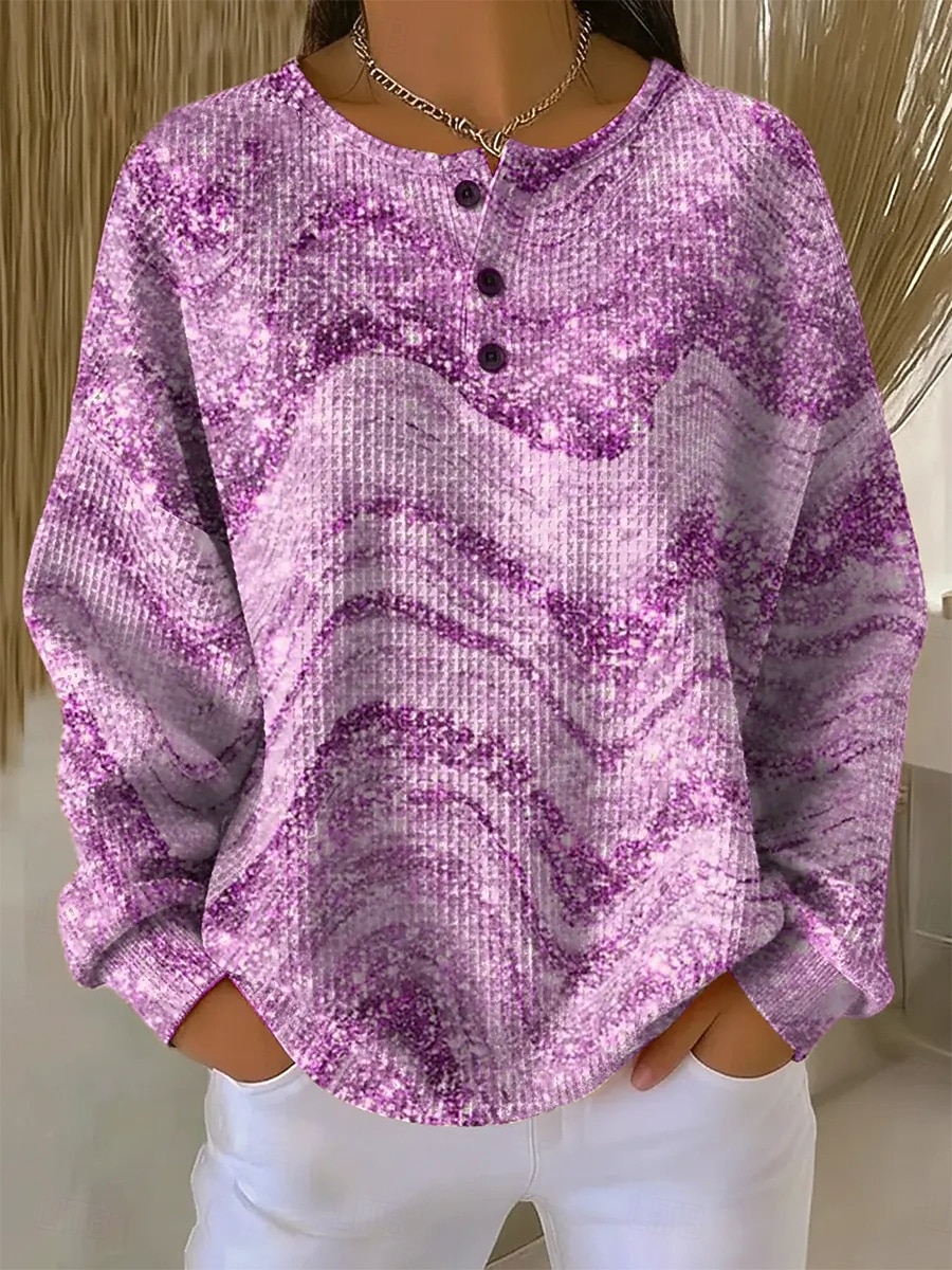 Mujer Sudadera Abstracto Casual Manga Larga Escote Redondo Tops regulares Casual Uso Diario Azul Piscina Morado Verde Trébol Color Caquí Primavera Otoño 2026 - $28.99 –P4
