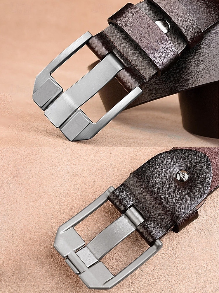 Cinturón de piel auténtica para hombre – diseño clásico con hebilla de acero inoxidable, perfecto para regalos de Navidad y para uso diario. 2026 - $18.99 –P9