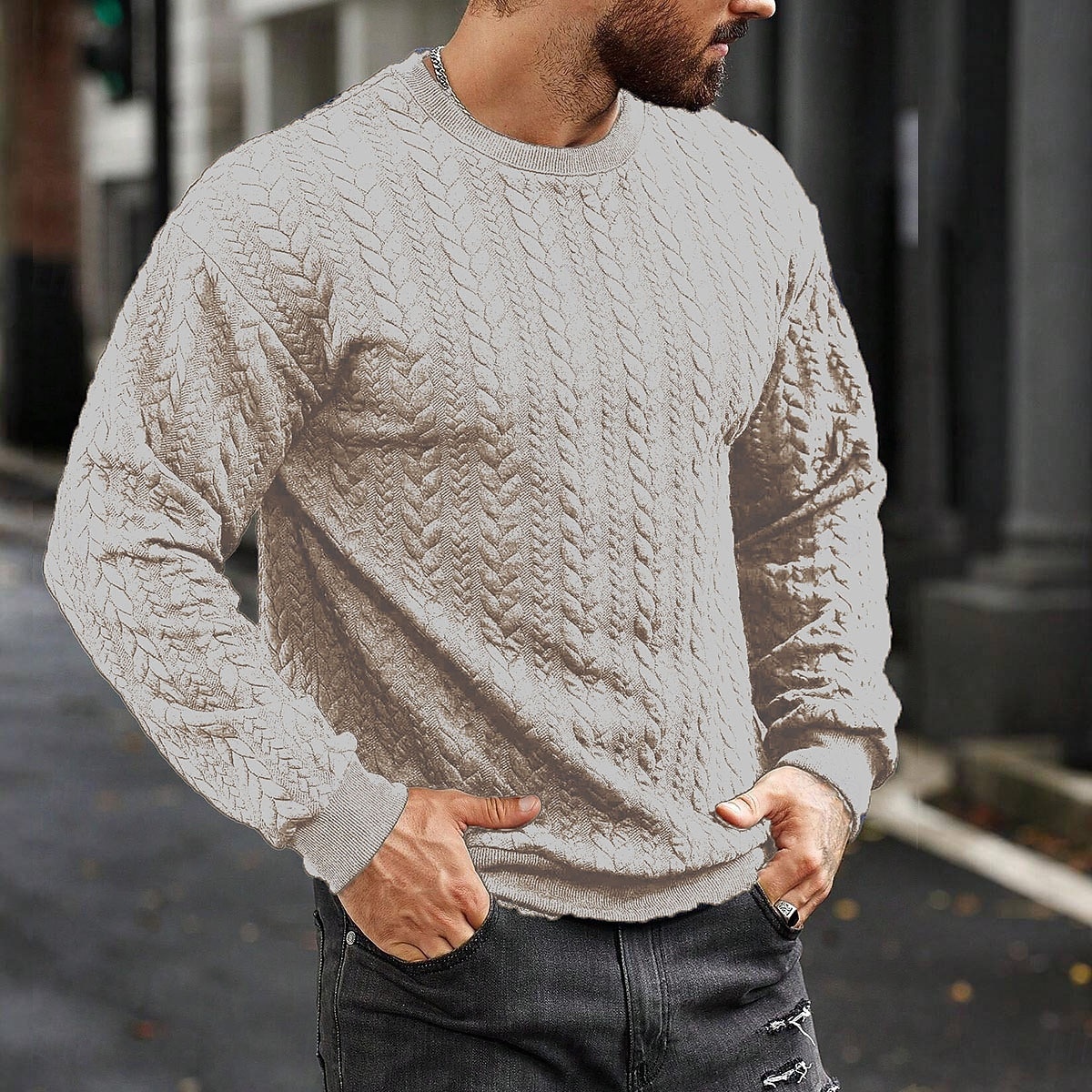 Voor heren Trui Kabel gebreide trui Kabel breien Normale tops Gebreid Strakke pasvorm Effen Strakke ronde hals Gebreid Hedendaagse Casual Alledaagse kleding Kleding Herfst winter Donkergroen M L XL 2026 - $39.99 –P1