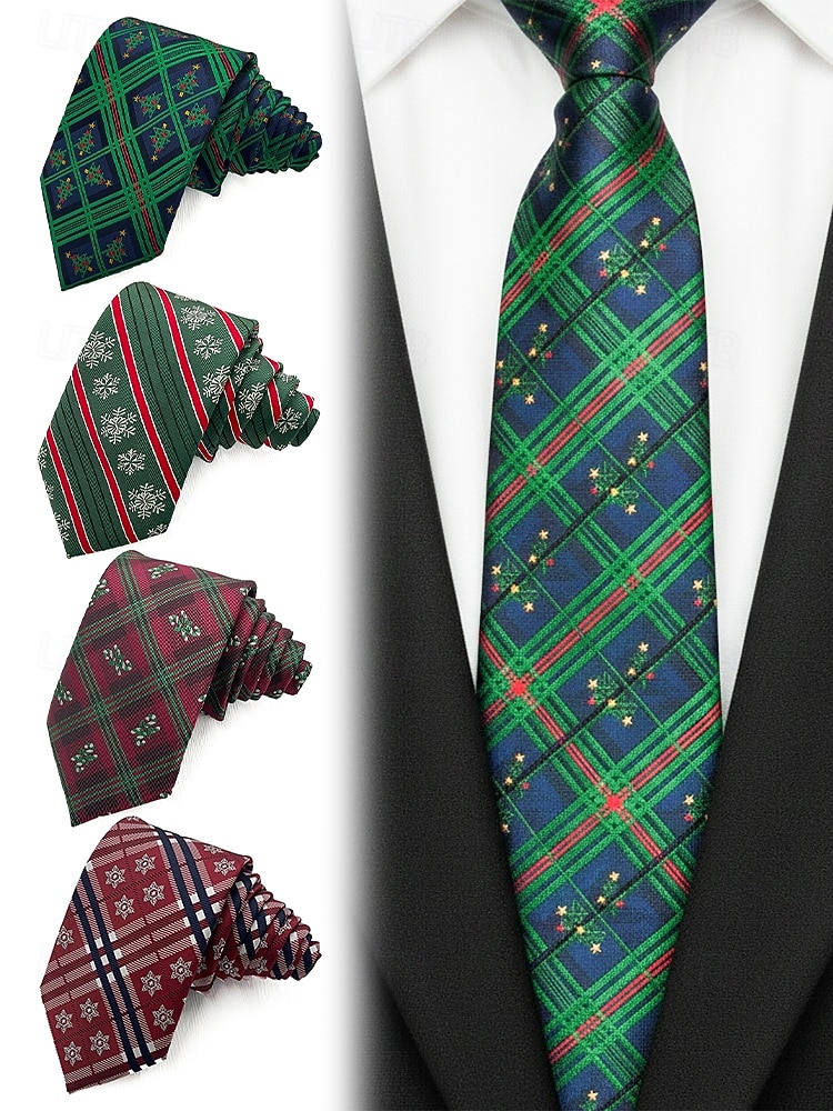 עניבות חג המולד לגברים, דוגמאות חגיגיות, משבצות אדומות וירוקות, פתיתי שלג, מוכנות למתנה, עיצובים רבים למסיבות חג המולד וללבוש משרדי 2026 - $11.99 –P3