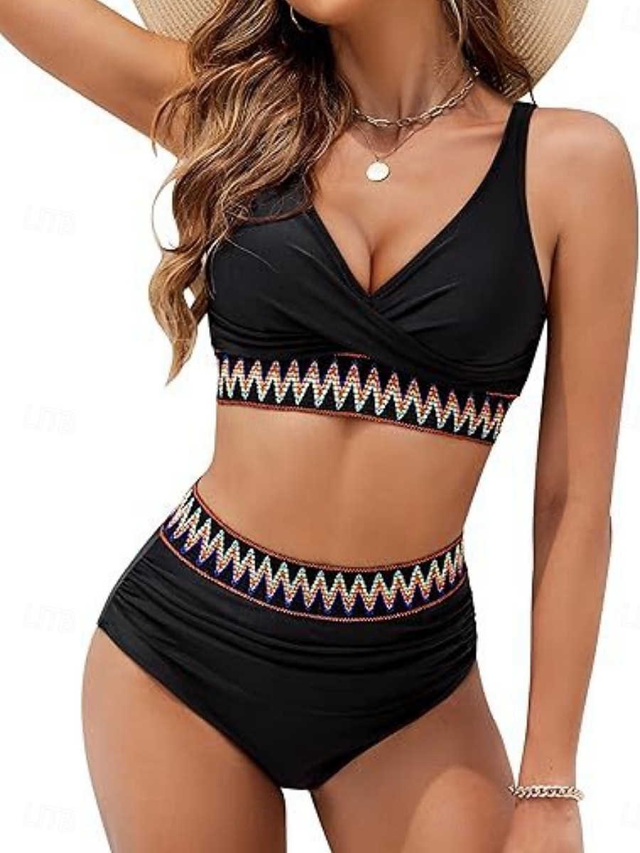 Costum de baie pentru femei bikini cu 2 piese cu umeri cu arcuri subțire fără spate de vacanță pentru plajă solid decolteu în V fără mâneci 2026 - $24.99 –P2