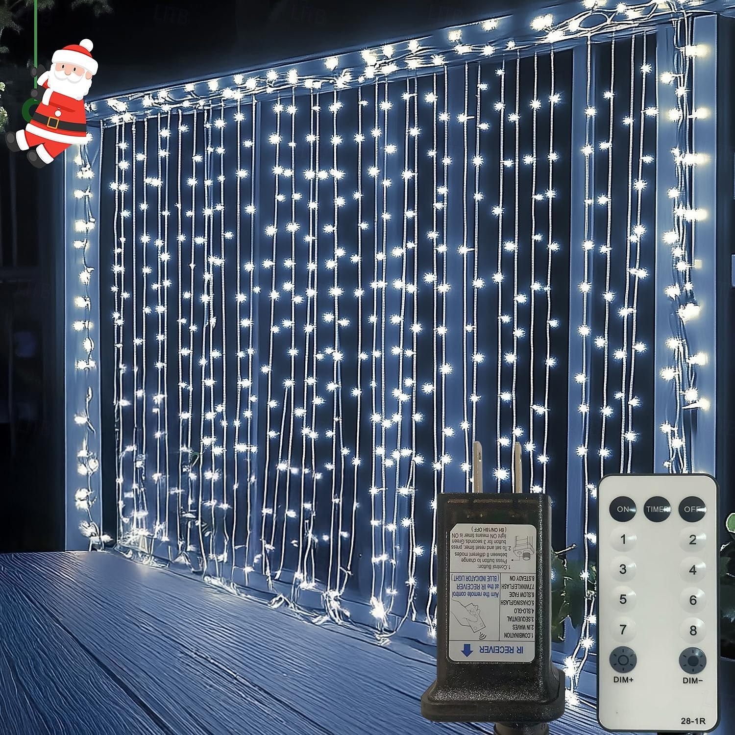 luces de cortina 3 * 3M 300 Leds 8 funciones control remoto temporal Enchufar Luces de cortina de hadas decoración de fiesta de boda interior y exterior 2026 - $28.99 –P4