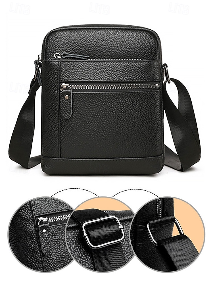 borsa a tracolla da uomo in vera pelle – borsa a tracolla nera e marrone con più tasche con cerniera, elegante e resistente per il lavoro e le uscite informali del 2026 a $18.99 –P8