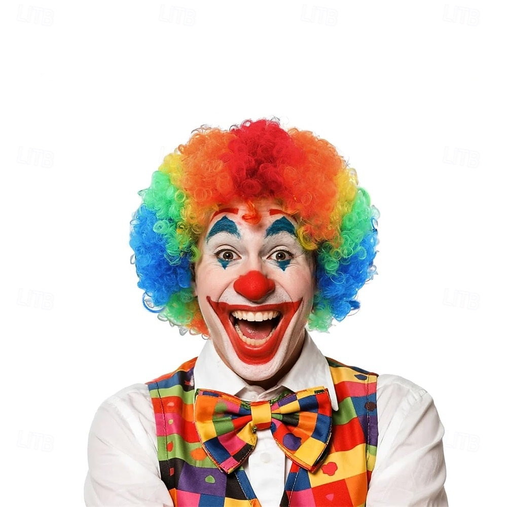 Bunte, lockige Clownperücke in Regenbogenfarben für Erwachsene, perfekt für Karneval, Zirkuspartys, Halloween und Cosplay. &Kostümveranstaltungen 2025 - $11.49 –P1