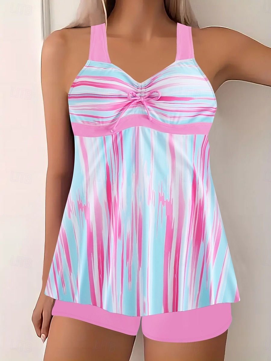 Costume da bagno a tankini da donna a 2 pezzi pantaloni color block controllo della pancia vita alta slim senza schienale abbigliamento da spiaggia per vacanze ombré geometrico scollatura a V senza del 2026 a $33.99 –P4