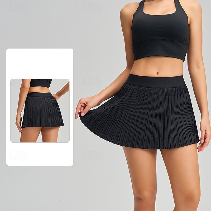 Dam Solid färg Avslappnad kjol Träningskjol Elastisk Svettavvisande Andningsfunktion Tennis Pickleball Yoga Underdelar Svart Vit Gul Tenniskläder 2026 - $25.99 –P4