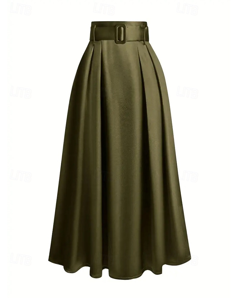 Mujer Faldas de satén Moda Maxi Alta cintura Faldas Plano Plisado Microelástico Diario Cita Vino Negro Rosa Verde Oscuro Primavera 2026 - $29.99 –P15