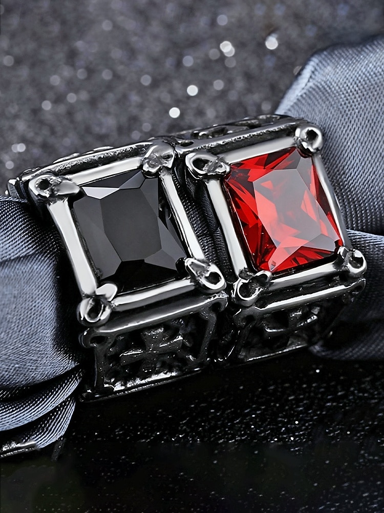 мужское кольцо с готическим крестом - сплав, черный и красный драгоценные камни, винтажный стиль с религиозным мотивом, идеальный рождественский подарок для повседневных и торжественных случаев 2026 - $7.99 –P2