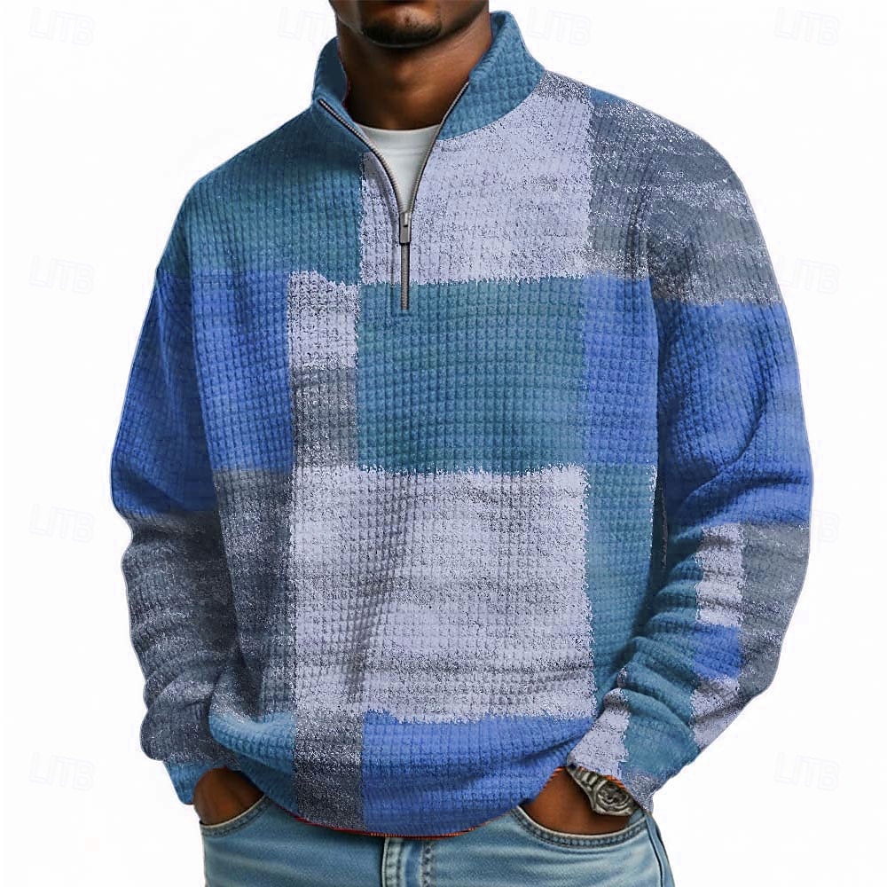 Homens Geométrica Xadrez Waffle Moletom Moda Diário Clássico Casual Colarinho Chinês Quarter Zip Ao ar livre Casa Escritório Trabalho Azul Amarelo Laranja Verde Zip Up Outono Inverno Designer S M L de 2026 por $28.99 –P2
