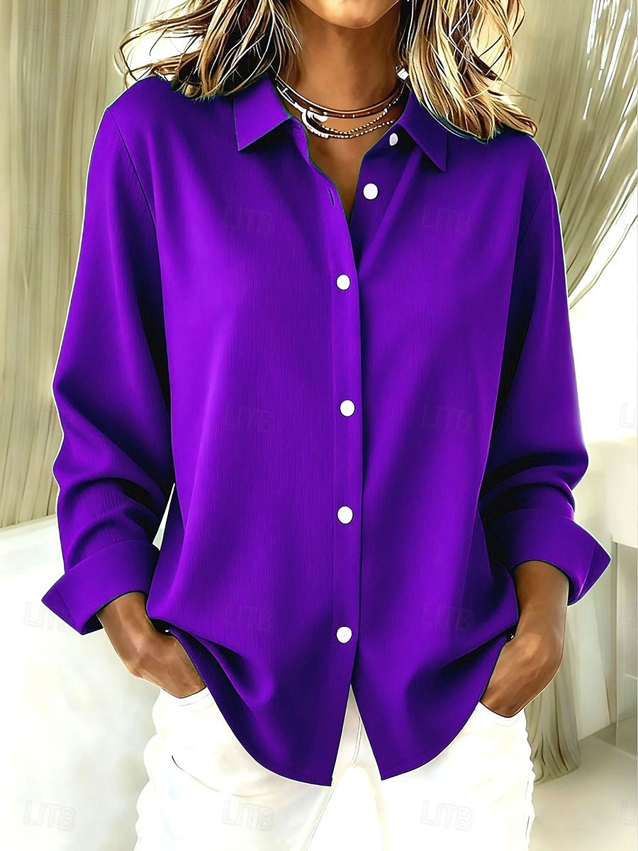 Pentru femei Cămașă Bluză Peteci Nasturi Imprimeu Culoare solidă Grafic Epocă Casual Manșon Lung Guler Cămașă Topuri obișnuite Zilnic Albastru piscină Alb Roz Îmbujorat Roșu-aprins Mov Vară Primăvar 2026 - $32.99 –P6