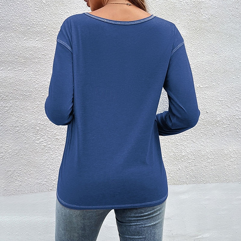 Women's Blouse Buttons Plain Tropical Stylish Casual Long Sleeve Crew Neck Regular Tops Daily Holiday Going out Navy Blue Light Grey Light Blue Fall Winter 2026 - $21.99 –P6