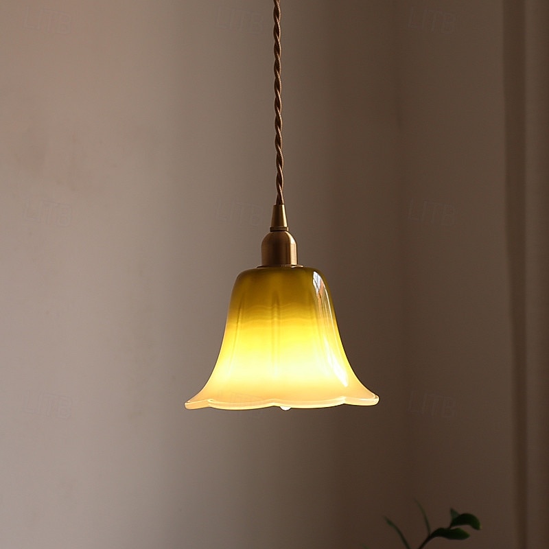 Lámpara de araña vintage de pétalos de cristal, lámpara colgante francesa de cristal color crema - creativa lámpara de techo colgante totalmente de cobre para sala de estar, dormitorio, mesita de 2026 - $115.99 –P6