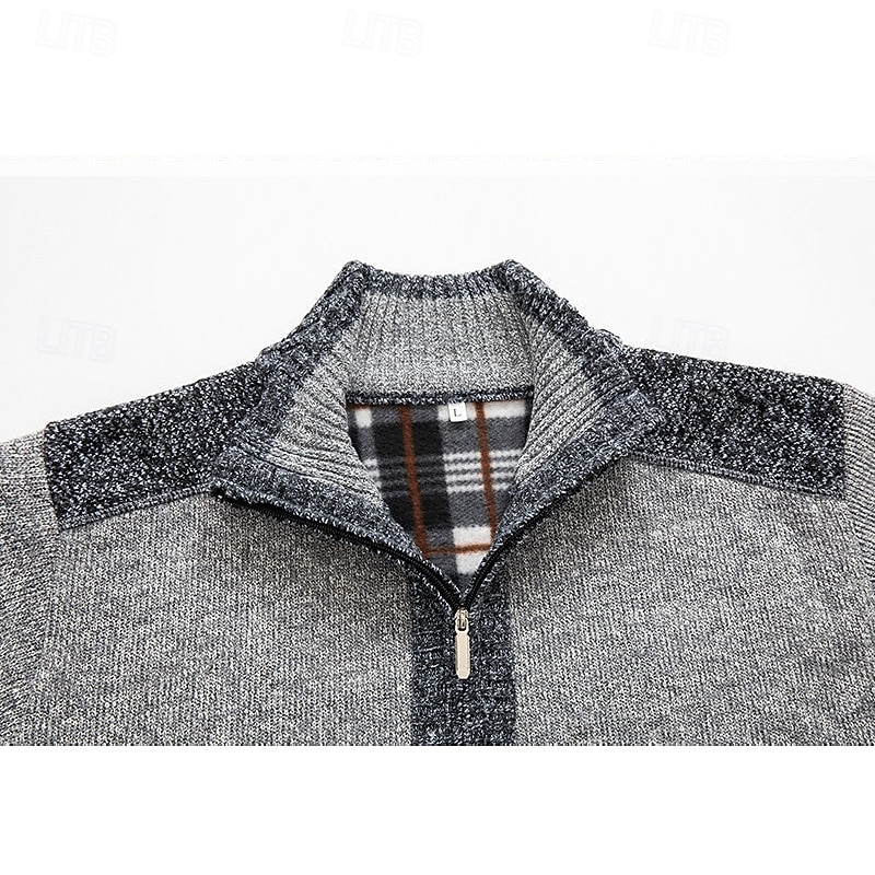 Herr Tröja Cardigan Tröja Blixtlåströja Ribbad Sticka Vanliga toppar Dragkedja Lappverk Slät Hög krage Semester Mode Ledigt Dagliga kläder Kläder Vår & Höst Höst vinter Blå Ljusgrå M L XL 2026 - $30.99 –P7