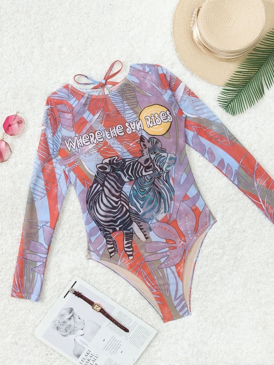 Dámský jednodelný plavkový úbor zeštíhlující sexy výřez Boho monokiny kontrola břicha vysoký pas štíhlé bez zad dovolená módní grafický geometrický kulatý výstřih dlouhý rukáv bez rukávů 2026 - $33.99 –P8