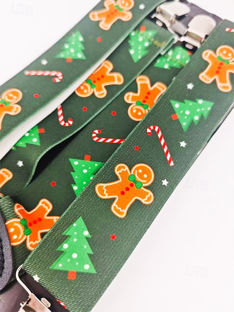 Tirantes navideños para hombre – poliéster elástico con diseño de pan de jengibre y bastones de caramelo, estilo festivo para fiestas y celebraciones navideñas. 2026 - $14.99 –P6
