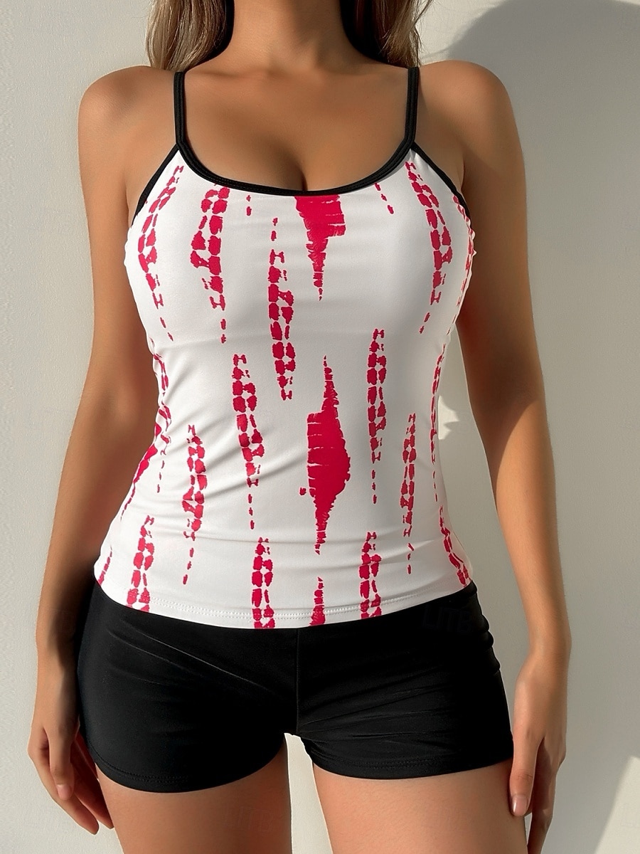 Dámské tankini dvoudílné plavky nabírané vysoký pas kontrola břicha vysoký pas štíhlé bez zadního dílu plážové oblečení květinový U krk bez rukávů 2026 - $25.99 –P17