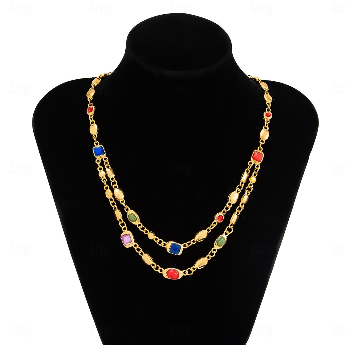 סט שרשרת וצמיד אבני חן צבעוניות לנשים - תכשיטי שכבות בגוון זהב אלגנטי לתלבושות אופנה, מסיבות וסגנון שיקי יומיומי 2026 - $21.99 –P2