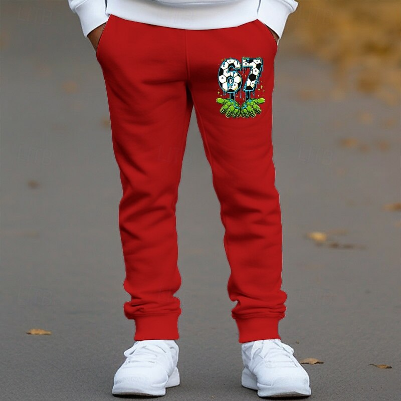 2026年 男女兼用 男の子 3D グラフィック 67 パンツ スウェットパンツ 春 秋 ストリートファッション ベーシック 子供 4〜12年 アウトドア スポーツ カジュアル レギュラー  コレクション – $9.99 –P2