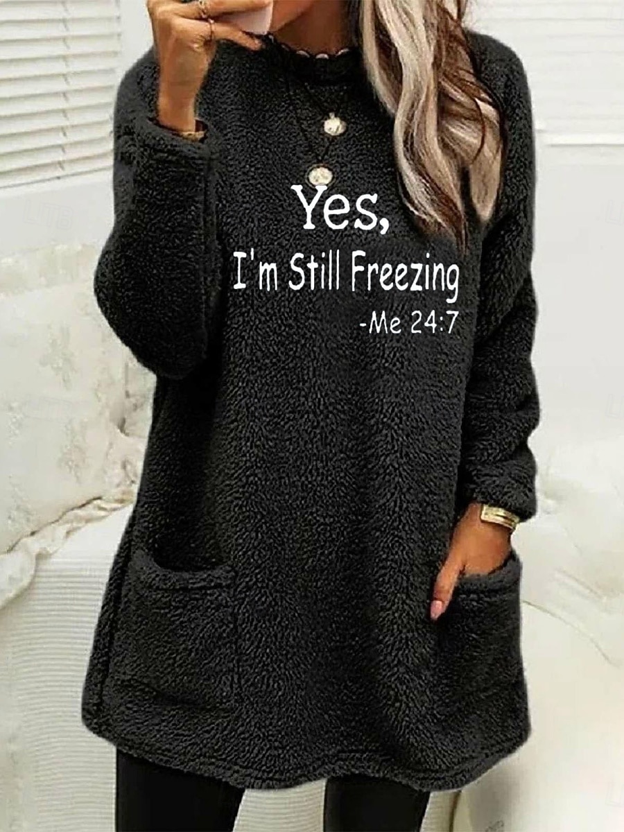 Per donna Felpa Pullover Lettera Casual Manica Lunga Girocollo Top lunghi Streetwear Abbigliamento Quotidiano Tasca Stampato Blu Nero Bianco Rosa Verde militare Autunno Inverno del 2026 a $24.99 –P7