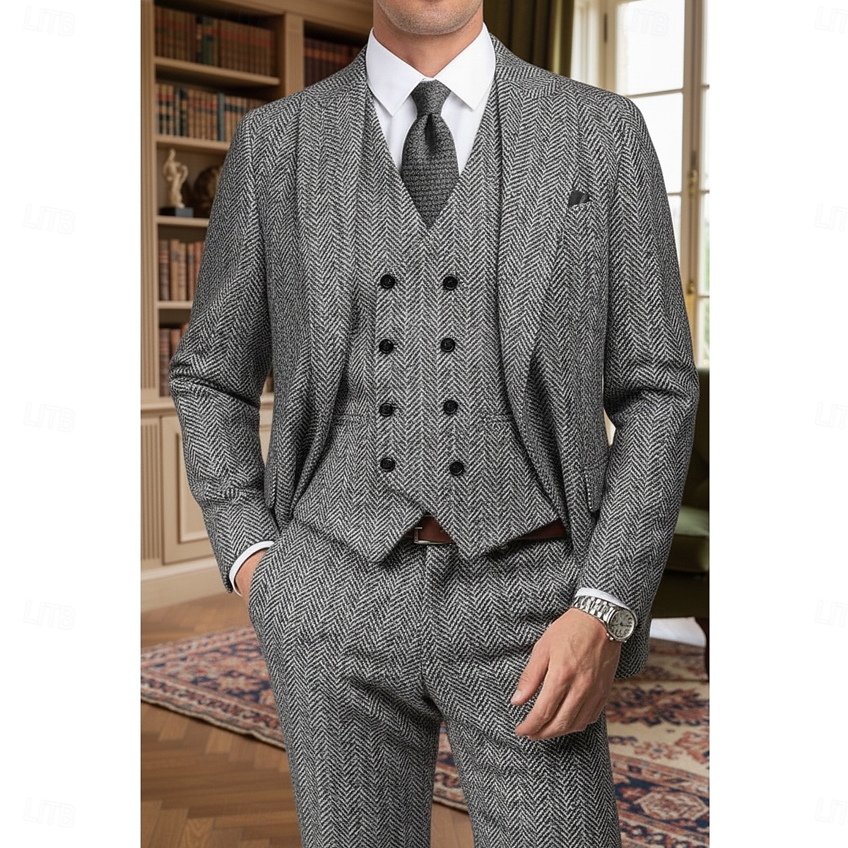 Ανδρικά Επιχείρηση Causal Κοστούμια tweed Πέτο με Μύτες Μαύρο Καφέ Καθημερινά Δουλειά Ψαροκόκκαλο Κατά παραγγελία εφαρμογή Σετ 3 τεμαχίων Μονόπετο Δύο Κουμπιών 2025 - $159.99 –P3