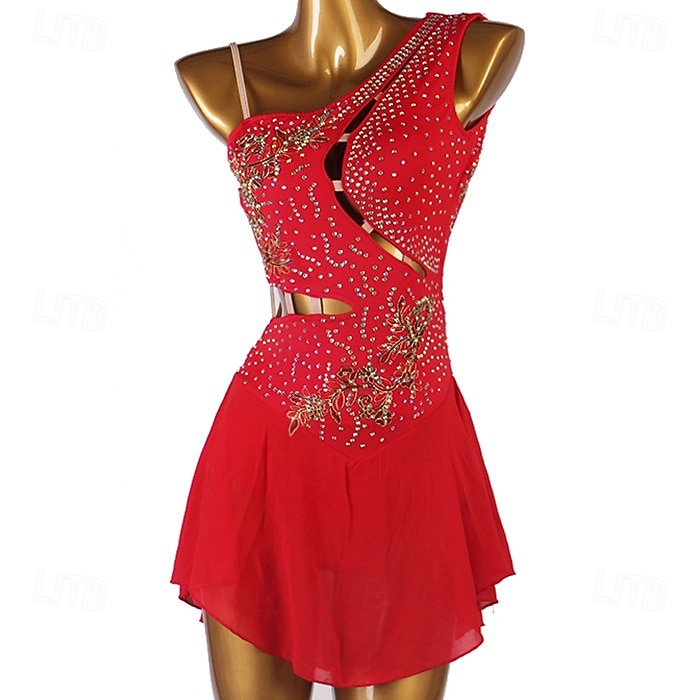 Vestito da pattinaggio artistico Per donna Da ragazza Pattinaggio sul ghiaccio Vestiti Completi Bianco Blu marino scuro Rosso Floreale Scollatura posteriore Retato Elastene Elevata elasticità del 2026 a $118.99 –P10