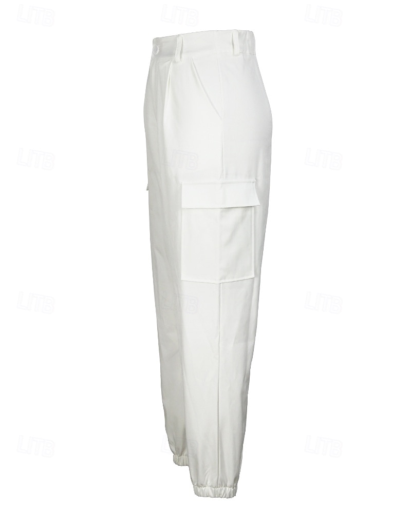 Femmes Pantalons Cargo Chinos Streetwear Occasionnel Longueur complète Taille moyenne Uni Avec Poches Taille Élastique Confortable Non Elastique Quotidien Extérieur Vacances Blanche Été Printemps de 2026 ? $36.99 –P4