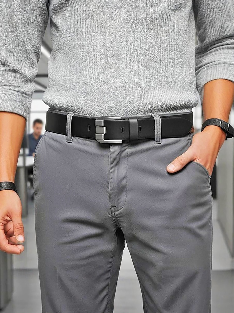 Cinturón de piel auténtica para hombre – diseño clásico con hebilla de acero inoxidable, perfecto para regalos de Navidad y para uso diario. 2026 - $18.99 –P1