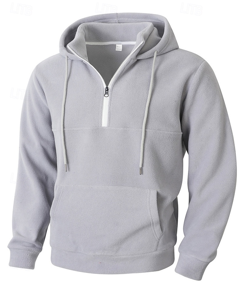 2026年 男性用 パーカー クォータージッパーパーカー フリースパーカー ブルー ブラック パープル ライトグレー ダックグレー フード付き 平織り ジッパー ポケット スポーツ 日常 祝日 ポリエステル ストリートファッション ベーシック カジュアル 秋 冬 衣類 パーカー トレーナー  コレクション – $32.99 –P1